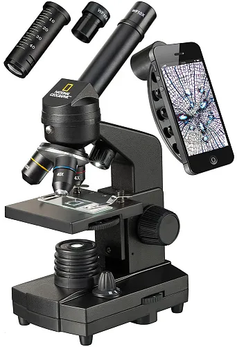 gráfico Microscopio Bresser National Geographic 40–1280x con soporte para smartphone