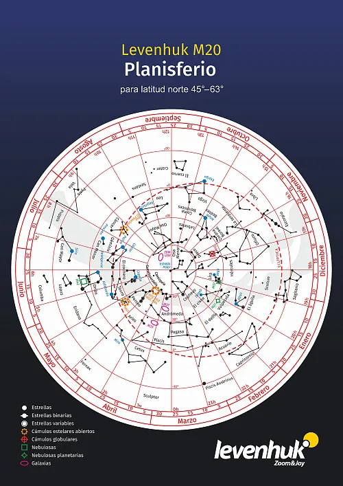imagen Planisferio Levenhuk M20 (para latitud norte 45°–63°)