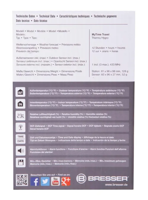 gráfico Estación meteorológica Bresser MyTime Travel con despertador,  12