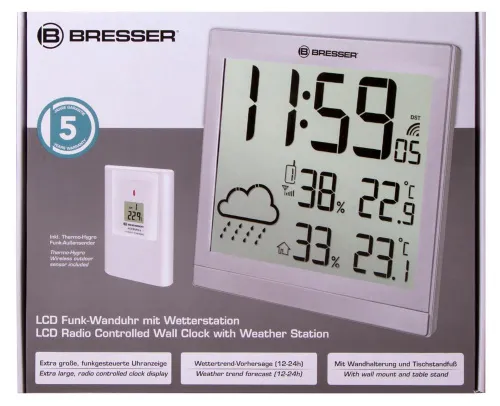 gráfico Estación meteorológica Bresser TemeoTrend JC LCD RC (reloj de pared), plata,  11