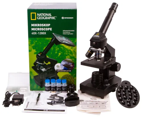 gráfico Microscopio Bresser National Geographic 40–1280x con soporte para smartphone,  2