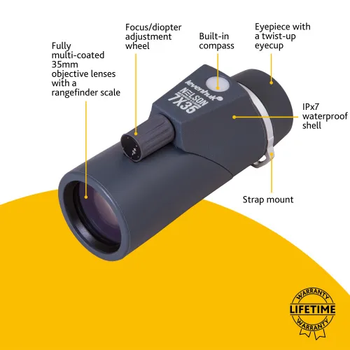 fotografía Monocular Levenhuk Nelson 7x35 con retícula y brújula,  10