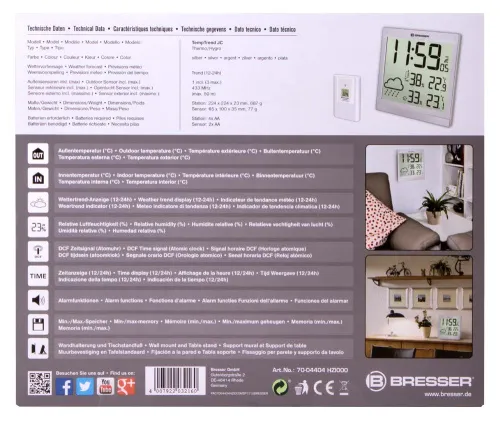 gráfico Estación meteorológica Bresser TemeoTrend JC LCD RC (reloj de pared), plata,  12