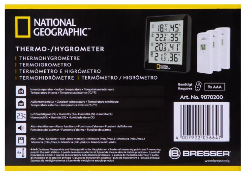 fotografía Termó-higrómetro Bresser National Geographic con 4 datos de medida independientes, negro,  12