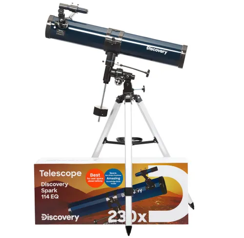 fotografía Telescopio Levenhuk Discovery Spark 114 EQ con libro,  2