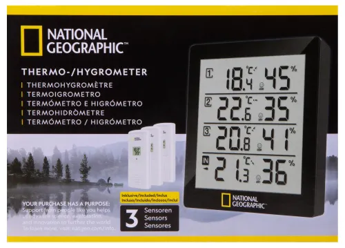 fotografía Termó-higrómetro Bresser National Geographic con 4 datos de medida independientes, negro,  11