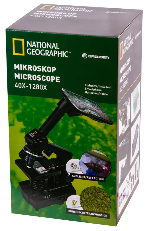 gráfico Microscopio Bresser National Geographic 40–1280x con soporte para smartphone,  18