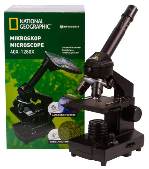 gráfico Microscopio Bresser National Geographic 40–1280x con soporte para smartphone,  17