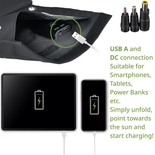 gráfico Cargador solar móvil Bresser de 21 vatios con salida USB,  6
