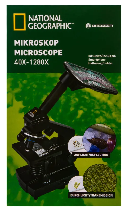 gráfico Microscopio Bresser National Geographic 40–1280x con soporte para smartphone,  19